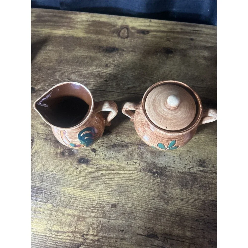 Pennsbury Pottery Rooster Cups Creamer Sugar Bowl Country Farmhouse Vintage Set